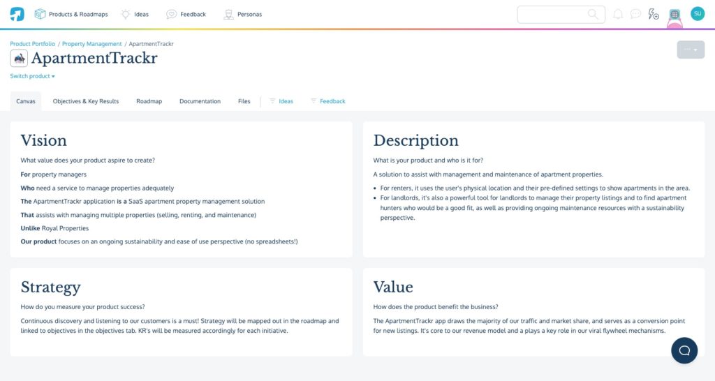 ProdPad's product canvas