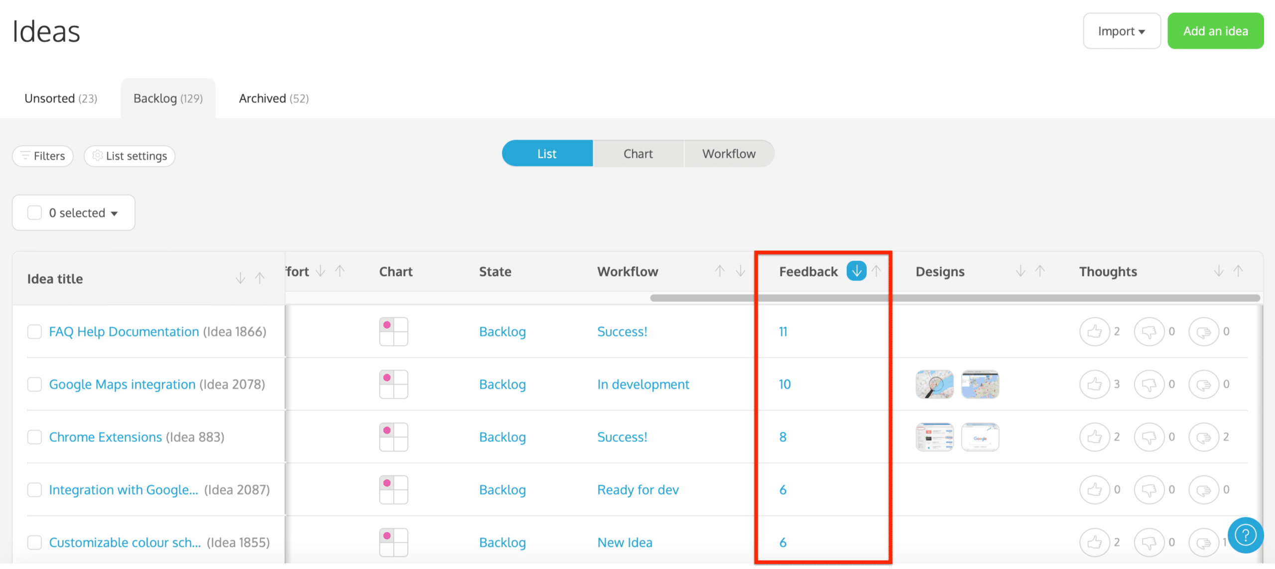 Prioritize product ideas by looking at the linked customer feedback and improve your prioritization process