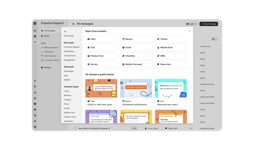 Intercom onboarding software interface