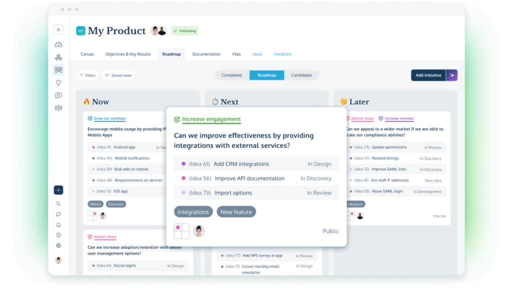 Showing the why of your decisions in your roadmap presentation using ProdPad