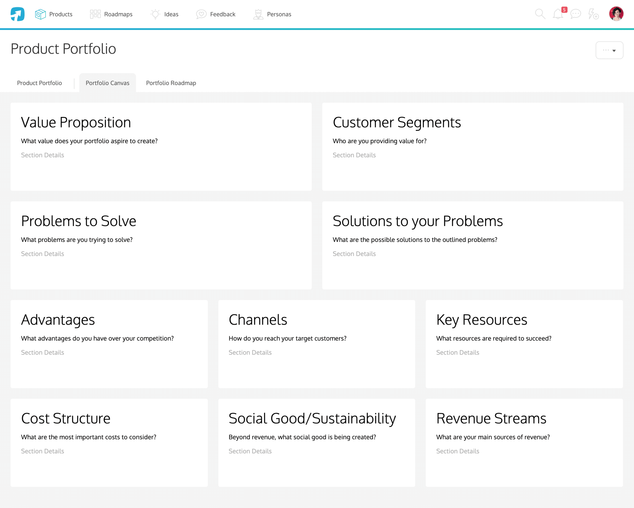 ProdPad's portfolio canvas